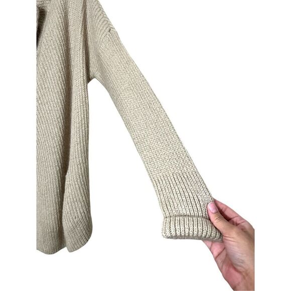 Abercrombie & Fitch Tan Shawl Neck Waterfall Front Sweater Cardigan Size M - Picture 6 of 9